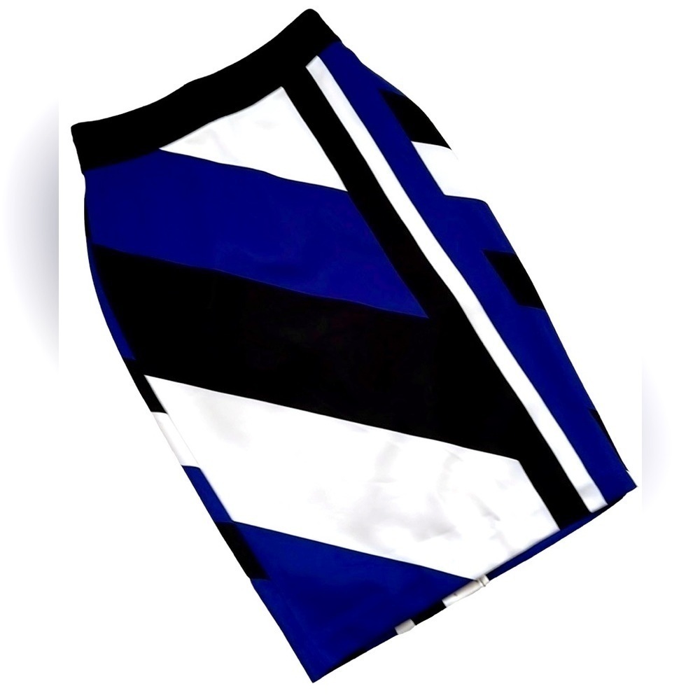 WORTHINGTON Royal Blue/Black/White Stretchy Thicker Knit Pencil Skirt,Sz 4, GUC.